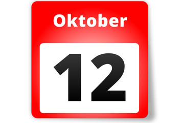 12 Oktober Datum Kalender auf weißem Hintergrund