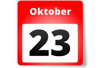 23 Oktober Datum Kalender auf weißem Hintergrund