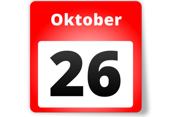 26 Oktober Datum Kalender auf weißem Hintergrund