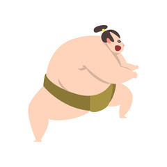 Angry Sumo wrestler character, Japanese martial art fighter vector Illustration on a white background