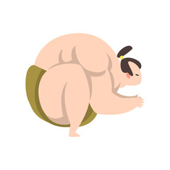 Sumo wrestler character squatting, Japanese martial art fighter vector Illustration on a white background