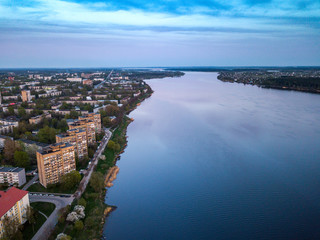 Sunset in Riga, Latvija. View from above to Kengarags district.