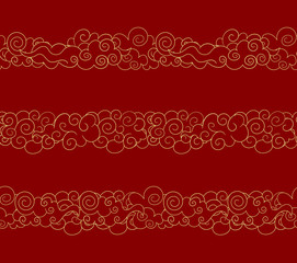 Vector Seamless Oriental Clouds, Golden Lines, Traditional Style Design Elements Set.