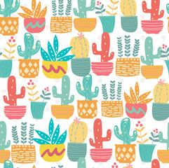 cute hand drawn doodle pastel cactus pattern seamless