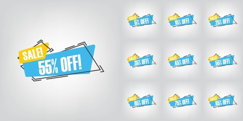 blue and yellow abstract geometric sale banners. vintage and trendy discount backgrounds set. 