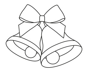 Line art black and white two bells with ribbon bow