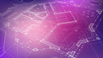 Architecture design: blueprint plan - vector illustration of a plan modern residential building / technology, industry, business concept illustration: real estate, building, construction, architecture