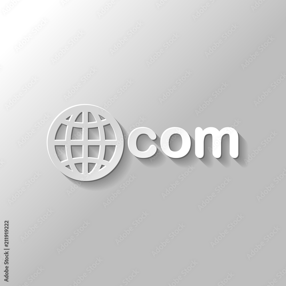 Poster one of main domains, globe and com. paper style with shadow on g