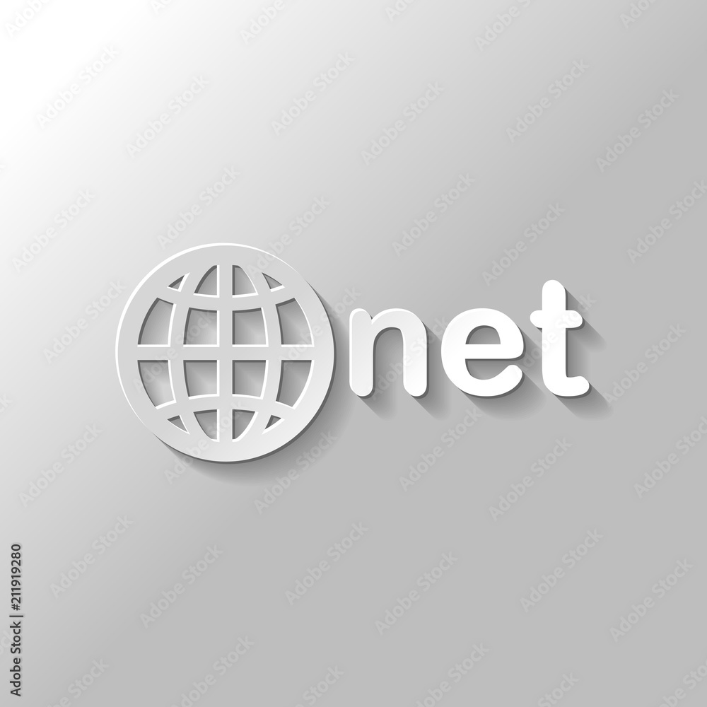 Aufkleber one of main domains, globe and net. paper style with shadow on g