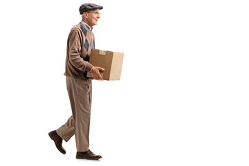 Senior walking and carrying a package