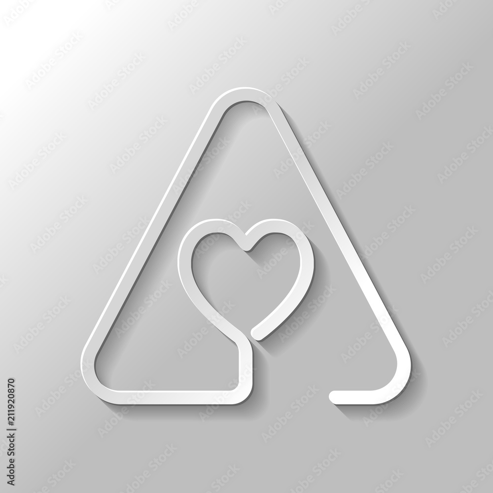 Poster heart in warning triangle. linear icon with thin outline. one li