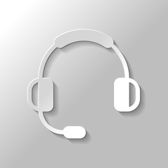 Headphones with microphone. Support service. Simple icon. Paper