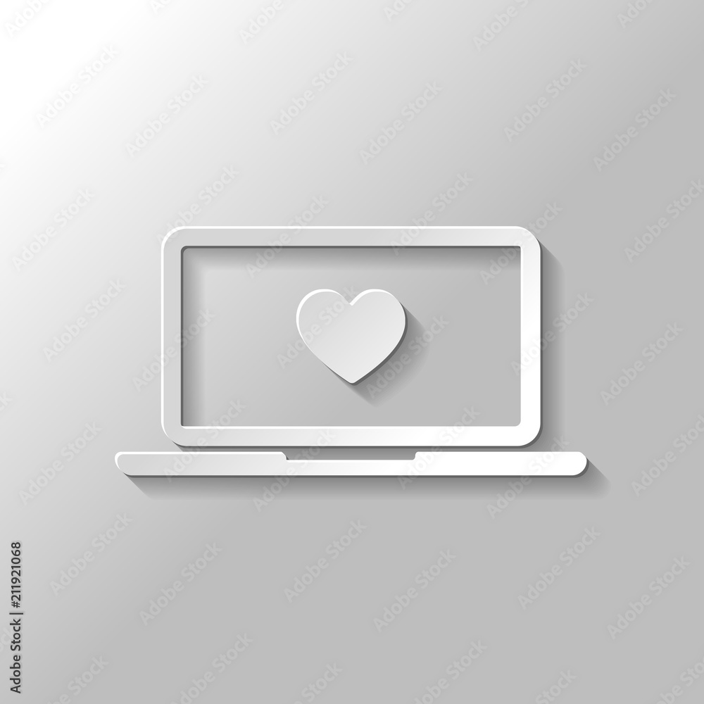 Poster laptop or notebook computer with heart on screen. simple icon. p