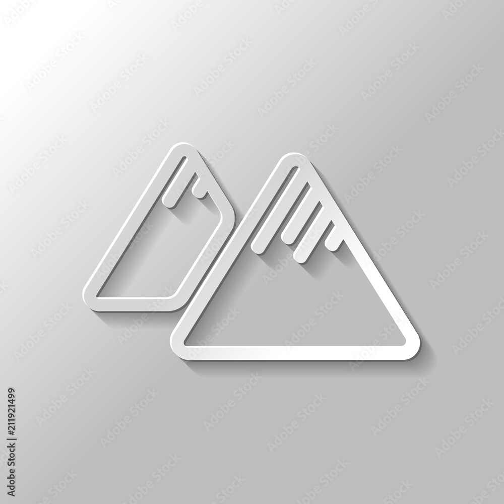 Poster mountains icon. linear style with thin outline. paper style with