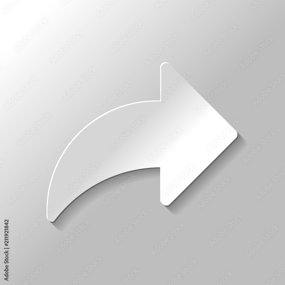 Poster share icon with arrow. paper style with shadow on gray backgroun