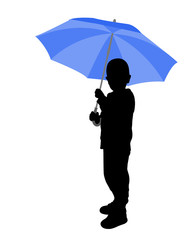 toddler holding umbrella silhouette - vector