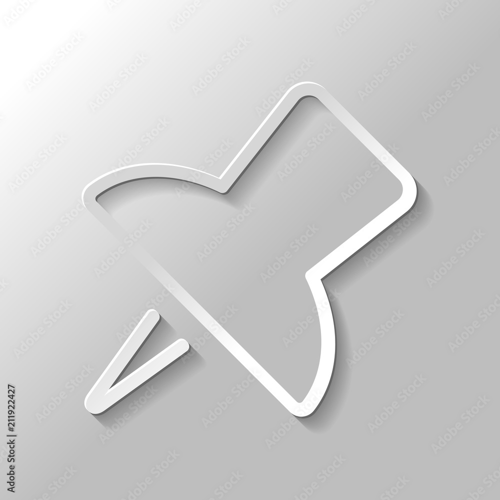 Poster simple push pin. linear icon, thin outline. paper style with sha