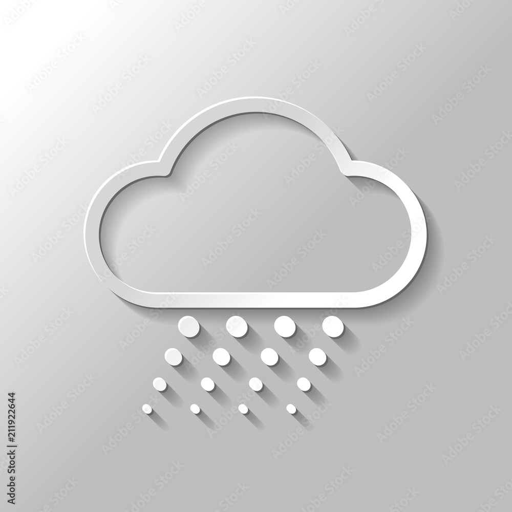 Poster snow and cloud. linear, thin outline. paper style with shadow on