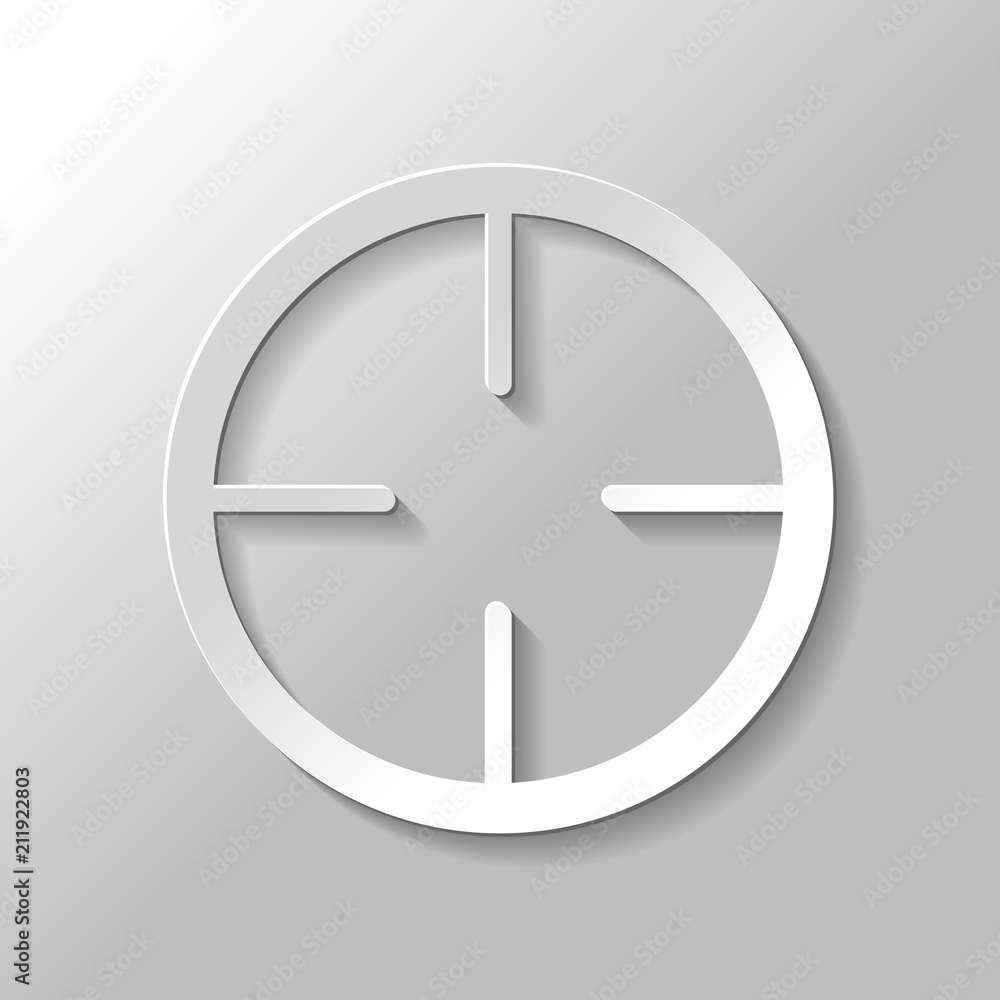 Poster simple target icon. paper style with shadow on gray background