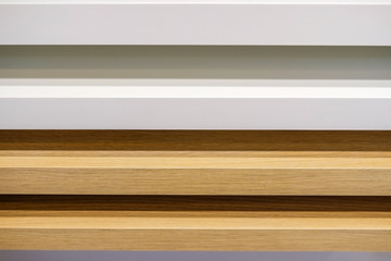 Polished Board. Different types of wood. White oak. Bog oak. Light walnut. Details for the manufacture of shelves. Wood texture.