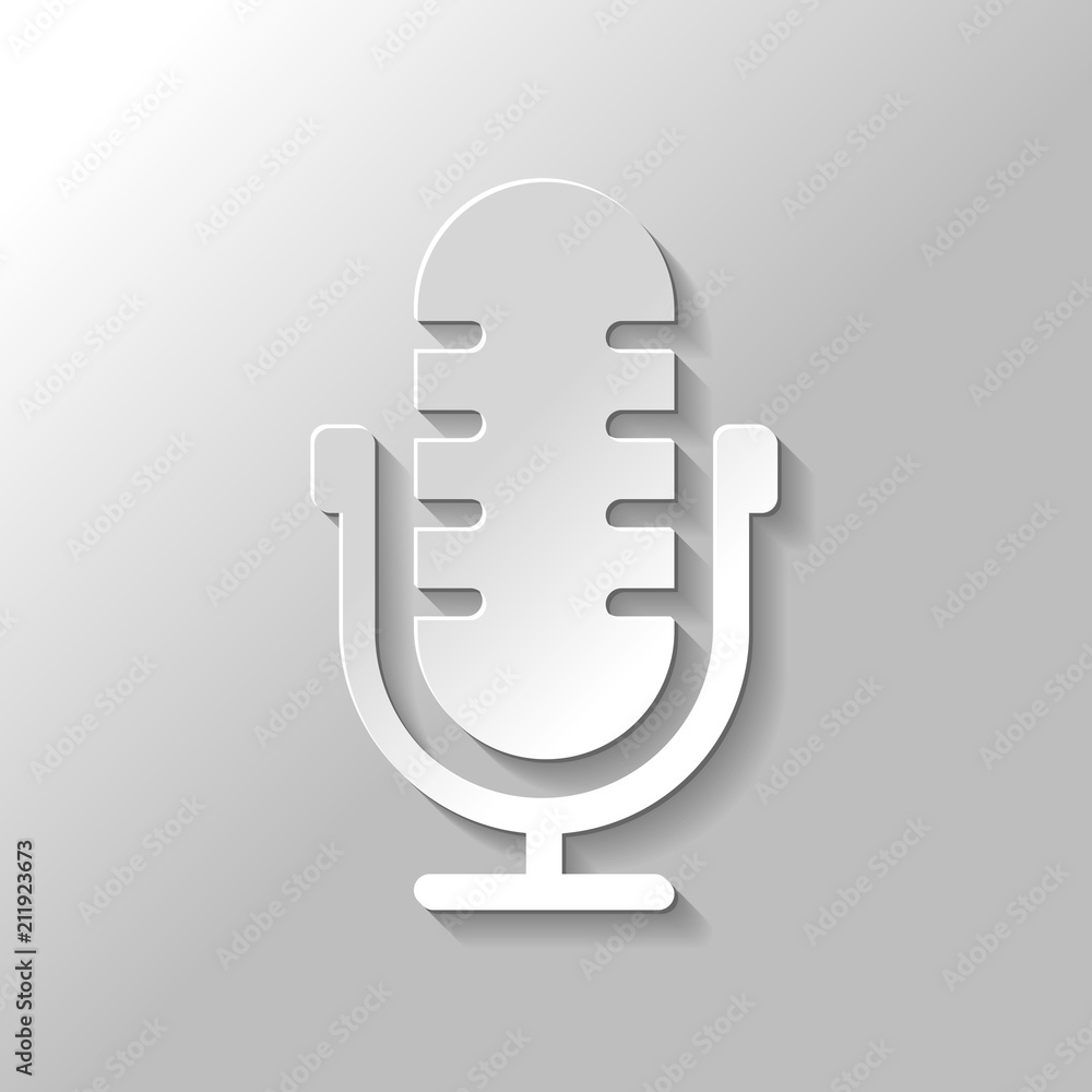 Poster simple microphone icon. paper style with shadow on gray backgrou