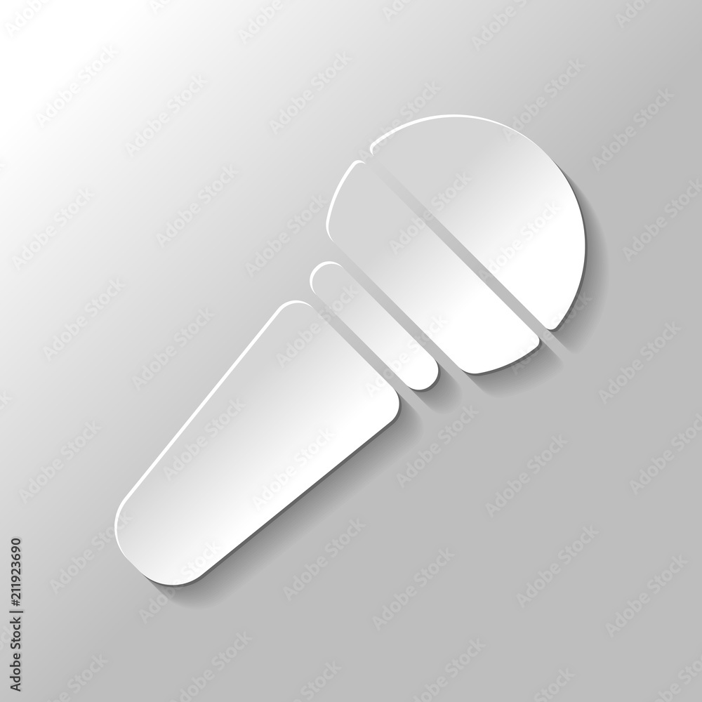 Poster hands microphone icon. paper style with shadow on gray backgroun