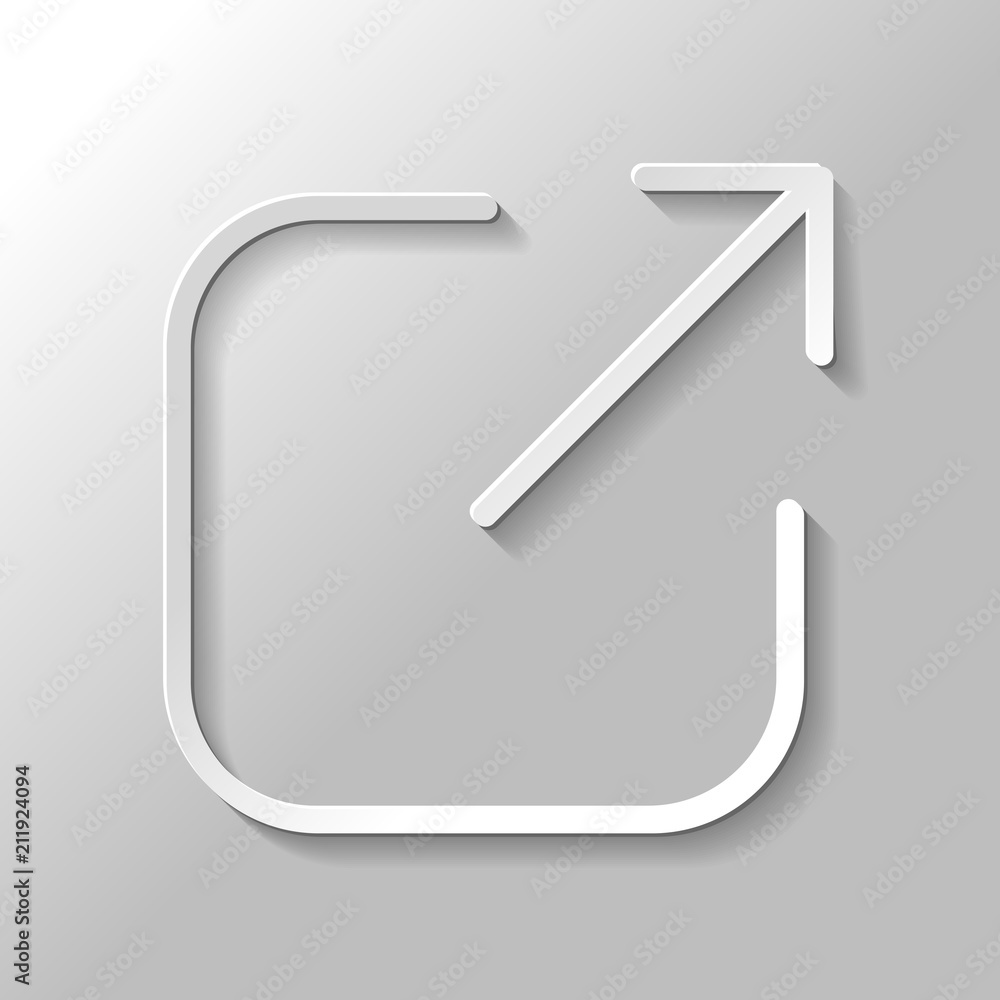 Poster share, logout or upload. diagonal arrow out square. paper style