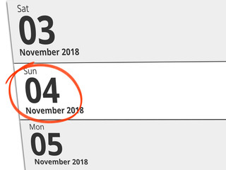 Date Sunday 04 November 2018 circled in red on a calendar