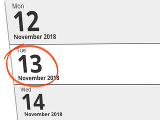 Date Tuesday 13 November 2018 circled in red on a calendar