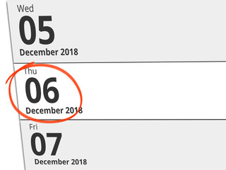 Date Thursday 06 December 2018 circled in red on a calendar