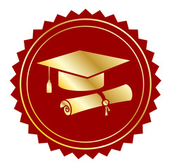 Graduate cap gold red stamp vector eps 10