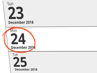 Date Monday 24 December 2018 circled in red on a calendar
