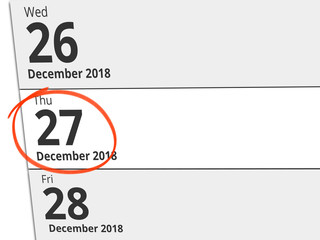 Date Thursday 27 December 2018 circled in red on a calendar