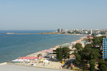 Fototapeta na wymiar Panoramic view of the coast of the Black Sea resort of Mamaia.