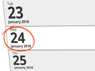 Date Wednesday 24 January 2018 circled in red on a calendar