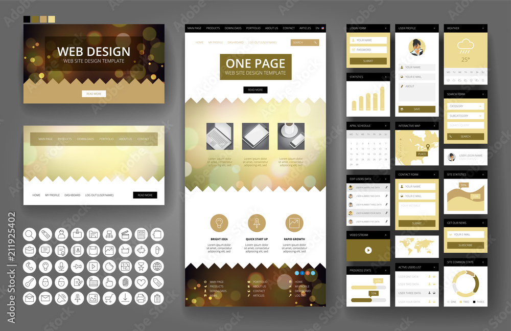 Wall mural website design template and interface elements
