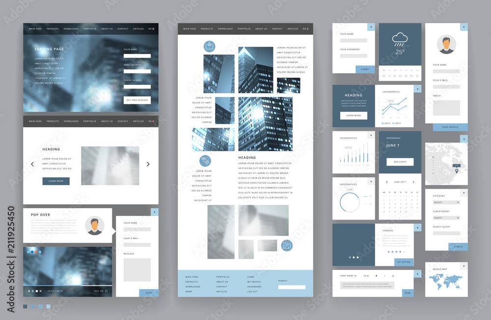 Sticker website template design with interface elements
