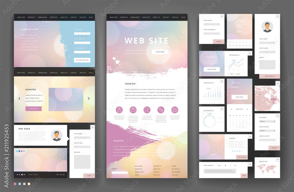 Wall mural website template design with interface elements