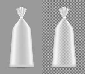 Transparent blank foil or paper packaging. Sachet for bread, coffee, sweets, cookies and gift