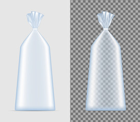 Transparent blank foil or paper packaging. Sachet for bread, coffee, sweets, cookies and gift