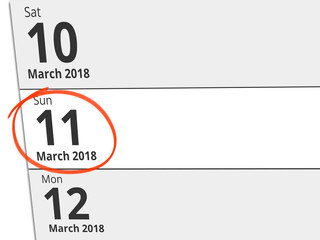 Date Sunday 11 March 2018 circled in red on a calendar