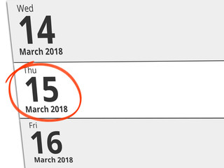 Date Thursday 15 March 2018 circled in red on a calendar