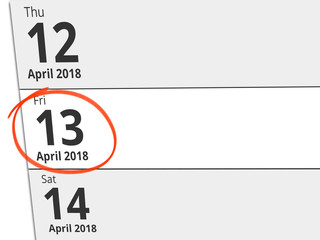 Date Friday 13 April 2018 circled in red on a calendar