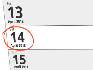 Date Saturday 14 April 2018 circled in red on a calendar