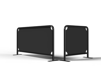 Blank black tube cafe barrier shop barrier store side sign stand. 3d render illustration.