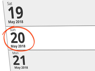 Date Sunday 20 May 2018 circled in red on a calendar