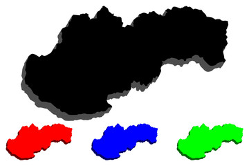 3D map of Slovakia (Slovak Republic) - black, red, blue and green - vector illustration