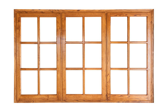 Threefold wooden window isolated on white background