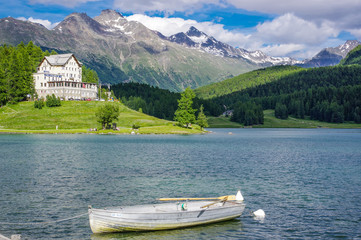 A Boat on the Lake Saint-Moritz in Switzerland