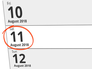 Date Saturday 11 August 2018 circled in red on a calendar